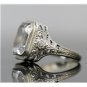 ANTIQUE ART DECO 14k WHITE GOLD & 10X8 EMERALD CUT WHITE TOPAZ FILIGREE RING
