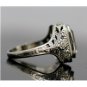 ANTIQUE ART DECO 14k WHITE GOLD & 10X8 EMERALD CUT WHITE TOPAZ FILIGREE RING