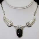 VINTAGE NAVAJO NATIVE AMERICAN L. YAZZIE STERLING SILVER & BLACK ONYX NECKLACE