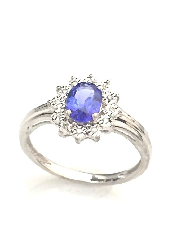 STUNNING 14K SOLID WHITE GOLD 7x5MM TANZANITE & DIAMOND HALO RING ~ FREE S&H
