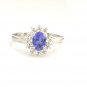 STUNNING 14K SOLID WHITE GOLD 7x5MM TANZANITE & DIAMOND HALO RING ~ FREE S&H