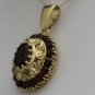 VINTAGE 18K YELLOW GOLD & 4.5CT GARNET FLORAL FILIGREE PENDANT NECKLACE ENHANCER