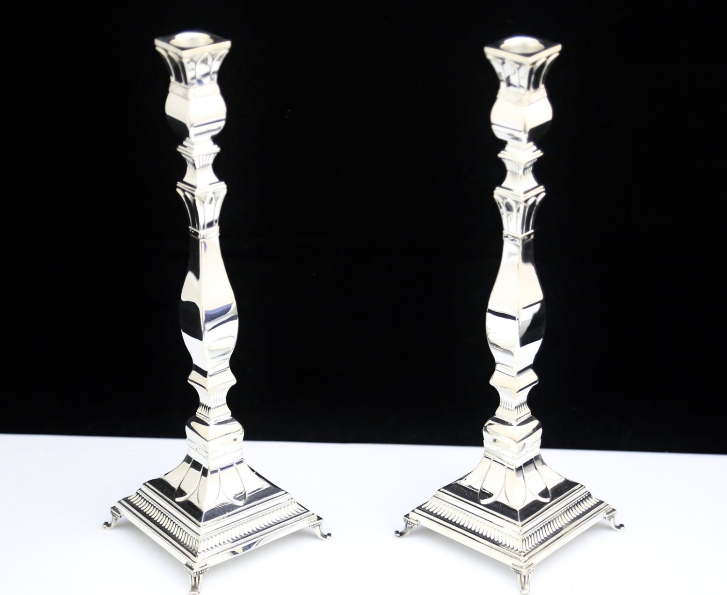 STUNNING SOLID 925 STERLING SILVER PAIR SHABBAT CANDLESTICKS 12" TALL