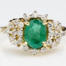 STUNNING 14K SOLID YELLOW GOLD 8x6MM EMERALD & DIAMOND HALO COCKTAIL RING 1.61CT