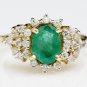 STUNNING 14K SOLID YELLOW GOLD 8x6MM EMERALD & DIAMOND HALO COCKTAIL RING 1.61CT
