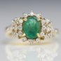 STUNNING 14K SOLID YELLOW GOLD 8x6MM EMERALD & DIAMOND HALO COCKTAIL RING 1.61CT