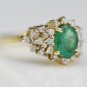 STUNNING 14K SOLID YELLOW GOLD 8x6MM EMERALD & DIAMOND HALO COCKTAIL RING 1.61CT