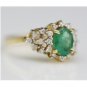 STUNNING 14K SOLID YELLOW GOLD 8x6MM EMERALD & DIAMOND HALO COCKTAIL RING 1.61CT