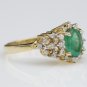 STUNNING 14K SOLID YELLOW GOLD 8x6MM EMERALD & DIAMOND HALO COCKTAIL RING 1.61CT