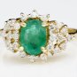 STUNNING 14K SOLID YELLOW GOLD 8x6MM EMERALD & DIAMOND HALO COCKTAIL RING 1.61CT