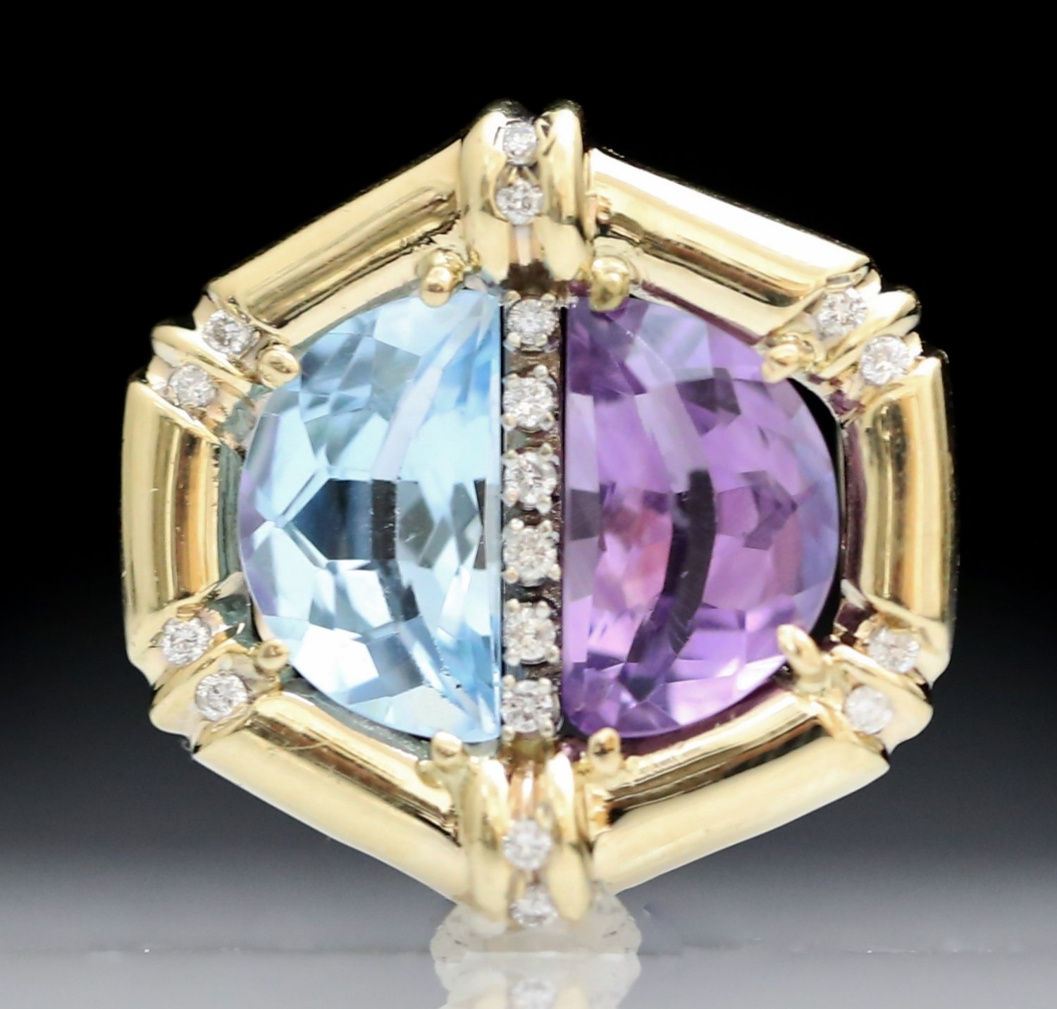 STUNNING 14K YELLOW GOLD DIAMOND AQUAMARINE AMETHYST PENDANT NECKLACE ENHANCER