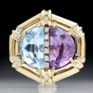 STUNNING 14K YELLOW GOLD DIAMOND AQUAMARINE AMETHYST PENDANT NECKLACE ENHANCER