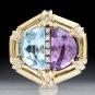 STUNNING 14K YELLOW GOLD DIAMOND AQUAMARINE AMETHYST PENDANT NECKLACE ENHANCER