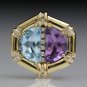 STUNNING 14K YELLOW GOLD DIAMOND AQUAMARINE AMETHYST PENDANT NECKLACE ENHANCER