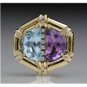 STUNNING 14K YELLOW GOLD DIAMOND AQUAMARINE AMETHYST PENDANT NECKLACE ENHANCER