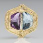 STUNNING 14K YELLOW GOLD DIAMOND AQUAMARINE AMETHYST PENDANT NECKLACE ENHANCER