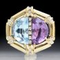 STUNNING 14K YELLOW GOLD DIAMOND AQUAMARINE AMETHYST PENDANT NECKLACE ENHANCER