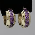 14K YELLOW GOLD 3 CT AMETHYST HOOOP HUGGIE WIDE EARRINGS - 13.8 GRAMS! ~FREE S&H
