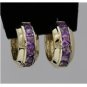 14K YELLOW GOLD 3 CT AMETHYST HOOOP HUGGIE WIDE EARRINGS - 13.8 GRAMS! ~FREE S&H