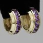 14K YELLOW GOLD 3 CT AMETHYST HOOOP HUGGIE WIDE EARRINGS - 13.8 GRAMS! ~FREE S&H