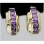 14K YELLOW GOLD 3 CT AMETHYST HOOOP HUGGIE WIDE EARRINGS - 13.8 GRAMS! ~FREE S&H