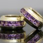 14K YELLOW GOLD 3 CT AMETHYST HOOOP HUGGIE WIDE EARRINGS - 13.8 GRAMS! ~FREE S&H