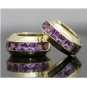 14K YELLOW GOLD 3 CT AMETHYST HOOOP HUGGIE WIDE EARRINGS - 13.8 GRAMS! ~FREE S&H