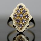 UNIQUE 14K SOLID YELLOW GOLD ROUND AMETHYST GEMSTONE CLUSTER COCKTAIL RING ~