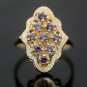 UNIQUE 14K SOLID YELLOW GOLD ROUND AMETHYST GEMSTONE CLUSTER COCKTAIL RING ~