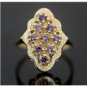 UNIQUE 14K SOLID YELLOW GOLD ROUND AMETHYST GEMSTONE CLUSTER COCKTAIL RING ~