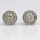 18K WHITE GOLD 1.09CT ROUND DIAMOND HALO STUD EARRINGS & MECAN ALPHA BACKS ~ NEW