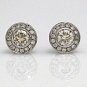 18K WHITE GOLD 1.09CT ROUND DIAMOND HALO STUD EARRINGS & MECAN ALPHA BACKS ~ NEW