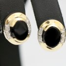 PRETTY 14K SOLID YELLOW GOLD 3.02 TCW BLACK ONYX & DIAMOND ESTATE STUD EARRINGS