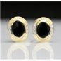 PRETTY 14K SOLID YELLOW GOLD 3.02 TCW BLACK ONYX & DIAMOND ESTATE STUD EARRINGS