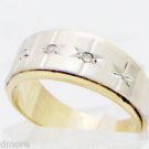 UNIQUE 14K TWO TONE WHITE & YELLOW GOLD THREE DIAMOND ANNIVERSARY MENS BAND S7.5