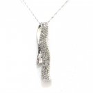 10K SOLID WHITE GOLD & DIAMOND PAVE RIBBON DROP PENDANT & 18" NECKLACE ~STUNNING