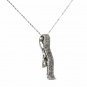 10K SOLID WHITE GOLD & DIAMOND PAVE RIBBON DROP PENDANT & 18" NECKLACE ~STUNNING