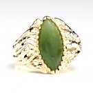 VINTAGE HANDMADE 10K SOLID YELLOW GOLD & 15X8MM JADE MARQUISE CABOSHON RING