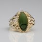 VINTAGE HANDMADE 10K SOLID YELLOW GOLD & 15X8MM JADE MARQUISE CABOSHON RING
