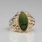 VINTAGE HANDMADE 10K SOLID YELLOW GOLD & 15X8MM JADE MARQUISE CABOSHON RING