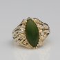 VINTAGE HANDMADE 10K SOLID YELLOW GOLD & 15X8MM JADE MARQUISE CABOSHON RING