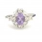 UNIQUE 10K WHITE GOLD SYNTHETIC OVAL AMETHYST CENTER & CZ ACCENTS RING ~FREE S&H