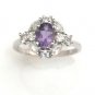 UNIQUE 10K WHITE GOLD SYNTHETIC OVAL AMETHYST CENTER & CZ ACCENTS RING ~FREE S&H