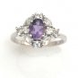 UNIQUE 10K WHITE GOLD SYNTHETIC OVAL AMETHYST CENTER & CZ ACCENTS RING ~FREE S&H