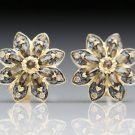 BEAUTIFUL 14K YELLOW GOLD SMOKEY TOPAZ CHOCOLATE DIAMONDS FLOWER ESTATE EARRINGS