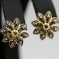 BEAUTIFUL 14K YELLOW GOLD SMOKEY TOPAZ CHOCOLATE DIAMONDS FLOWER ESTATE EARRINGS