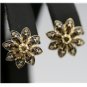 BEAUTIFUL 14K YELLOW GOLD SMOKEY TOPAZ CHOCOLATE DIAMONDS FLOWER ESTATE EARRINGS