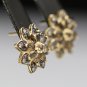 BEAUTIFUL 14K YELLOW GOLD SMOKEY TOPAZ CHOCOLATE DIAMONDS FLOWER ESTATE EARRINGS
