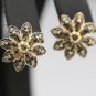BEAUTIFUL 14K YELLOW GOLD SMOKEY TOPAZ CHOCOLATE DIAMONDS FLOWER ESTATE EARRINGS