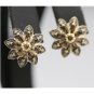 BEAUTIFUL 14K YELLOW GOLD SMOKEY TOPAZ CHOCOLATE DIAMONDS FLOWER ESTATE EARRINGS